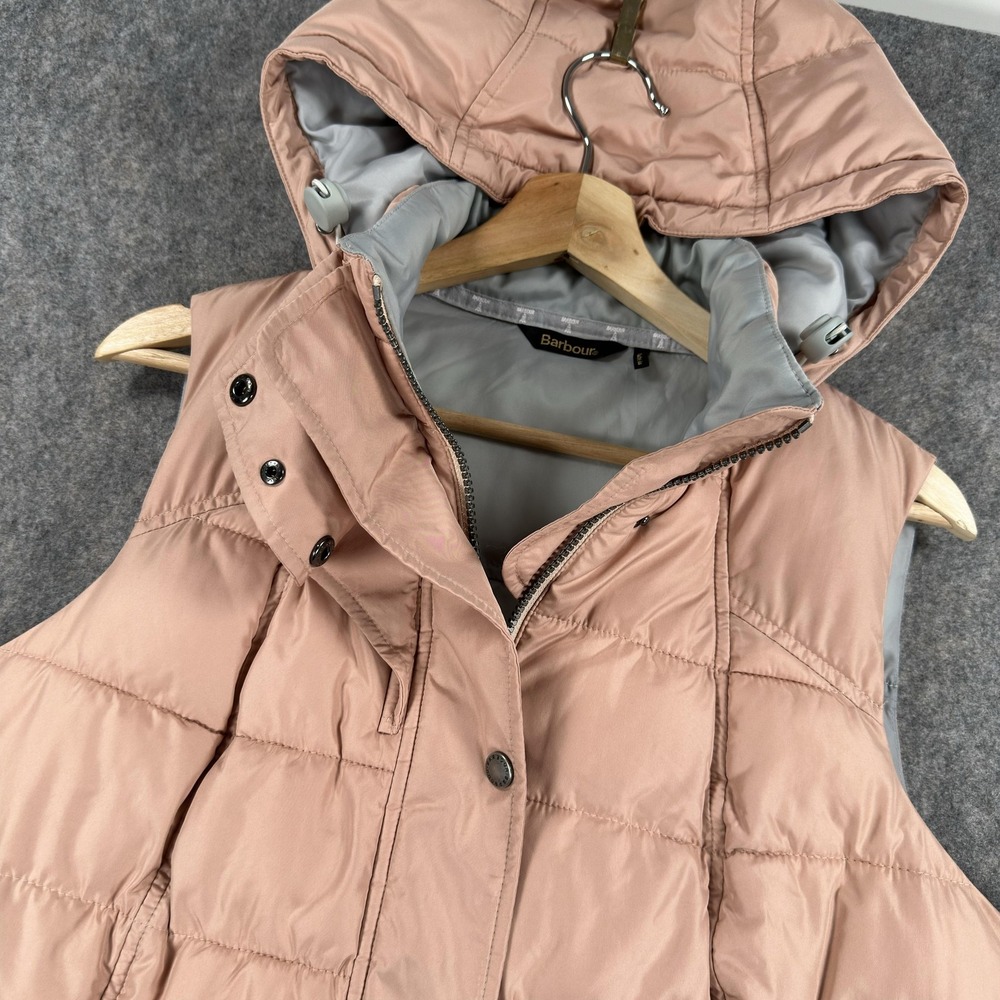 Barbour Vest Womens 10 Pink Landry Gilet Quilted Hooded Insulated Outdoor